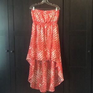 Chiffon Hi-Low Maxi Dress- Red/White Pattern